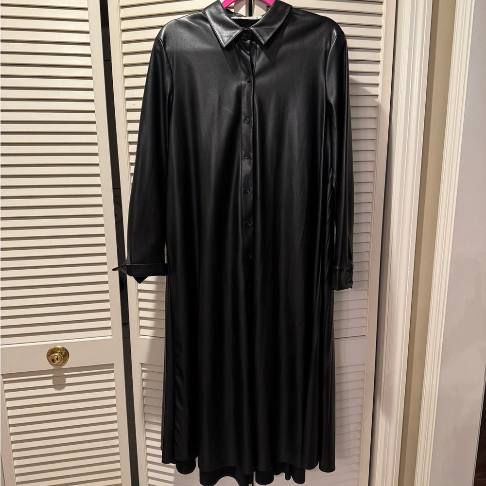 Zara Black Maxi Dress with Pleated Details and Long Cuffed Sleeves